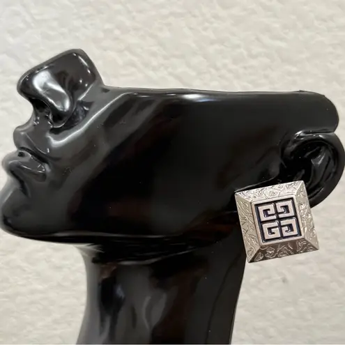 Givenchy Vintage Silver Tone Classic Logo Square Runway Statement Earrings