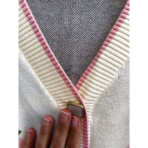 Peach Print Cardigan Sweater Button Down Knitwear Aesthetic Cute Outfit Pink Size M