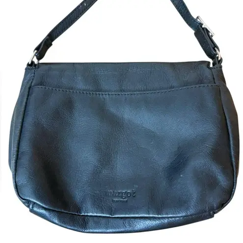 Margot Black Leather Foldover Crossbody Bag