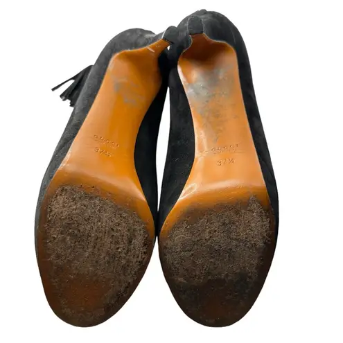 Gucci Betty Black Suede Bamboo Tassel Platform Ankle Booties Sz 37.5