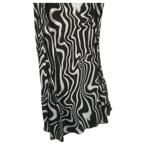 ZARA  Slip Dress Womens L Safia Zebra Print Drape Neck Tie Shoulder Slinky Black