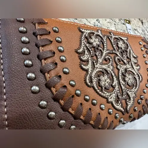 Montana West American Bling by Brown Leather & Studs zip wallet NWOT