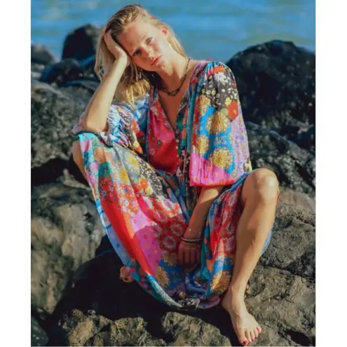 Spell & the Gypsy Bohemian Patchwork 70s Witchy Cha Cha Maxi Dress Size Large Blue - Image 7