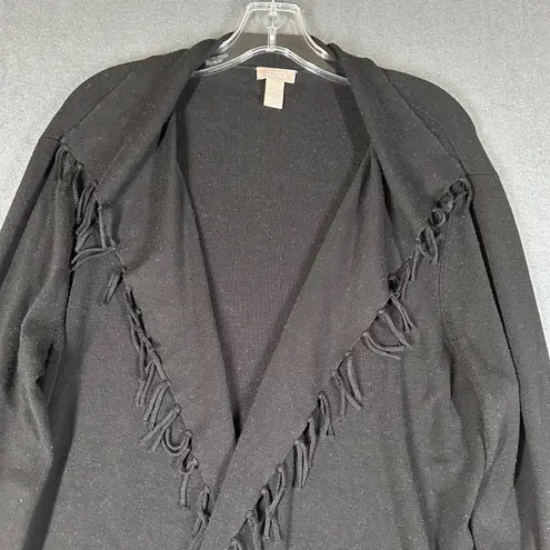 Chicos Womens 3 XL 16 Black Open Front Tassel Accented Long Sleeve Cardigan