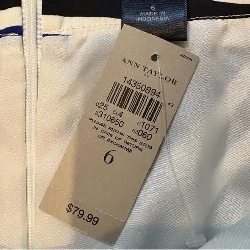 NWT, Ann Taylor Factory Black White Royal Blue Chevron Stripe Pencil Skirt, Sz 6