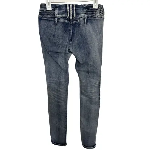 VTG Y2K Low Rise Bare Back Rhinestone Bling Denim Jeans Size 7/8 00s Grunge Blue