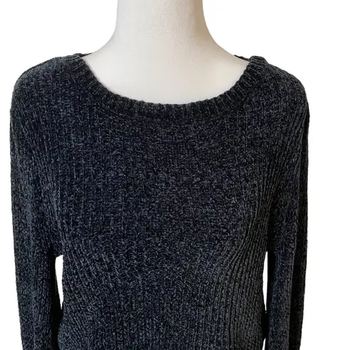 Lovers + Friends  Sweater Cropped Chenille Tie Bell Sleeve Scoop Neck Black Small