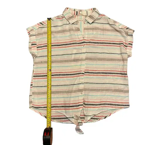 Weatherproof Vintage Linen Tie Front Striped Shirt Size Small