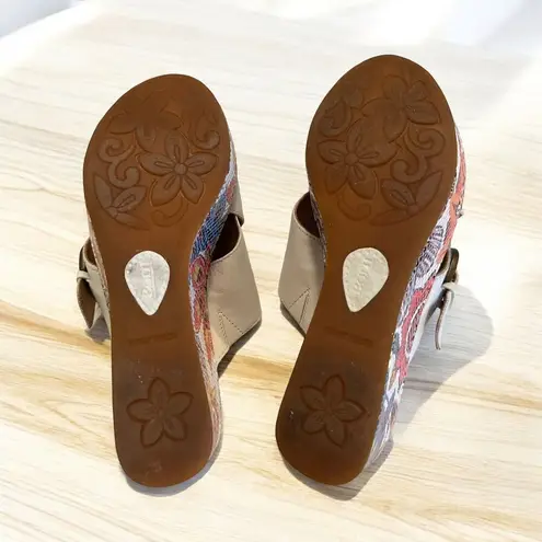 Born Curstyn White Leather Floral Mosaic Platform Wedge Mule Shoe Size 8M Women