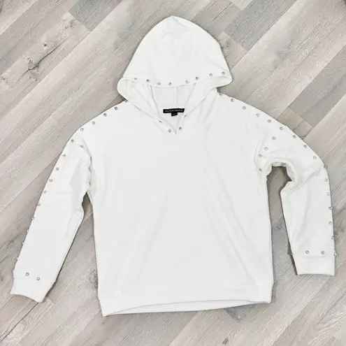 Boston Proper Velour Rhinestones Hoodie Sweater White XS Sweatshirt Top