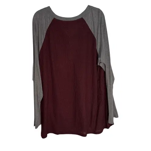 BLOOMCHIC Burgundy Gray Waffle Knit Henley Tunic Top Plus Size 22 24 Brown