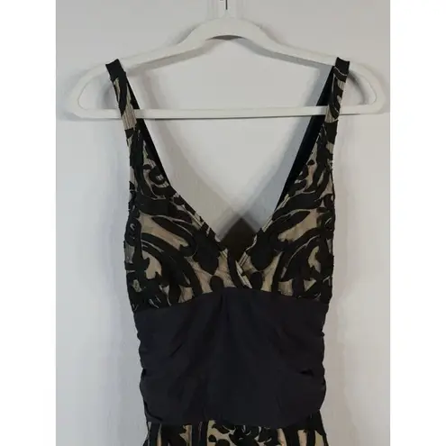 Alex Marie Mysterious Burnout One Piece Swim Suit Beige Black Paisley Women’s 16