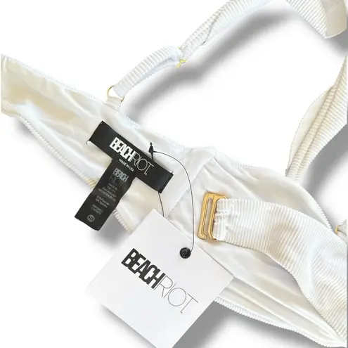 Beach Riot Poopy White Ruffle Ribbed Bikini Top S