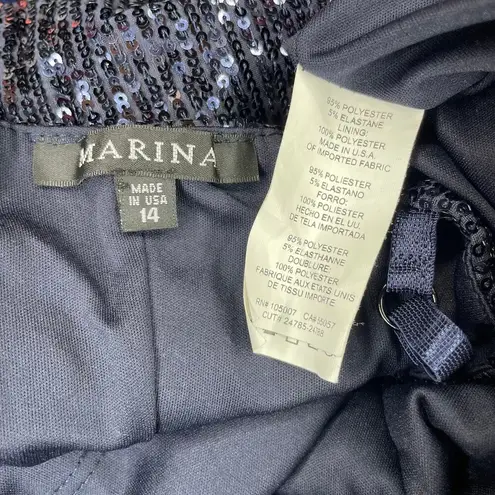 Marina Women's Spaghetti Strap Sequin Dress Navy Blue Mini Sz 14 Size M