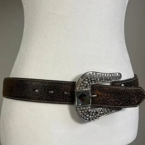 Nocona Western Women's Rhinestone Buckle Leather Brown Belt Size Small