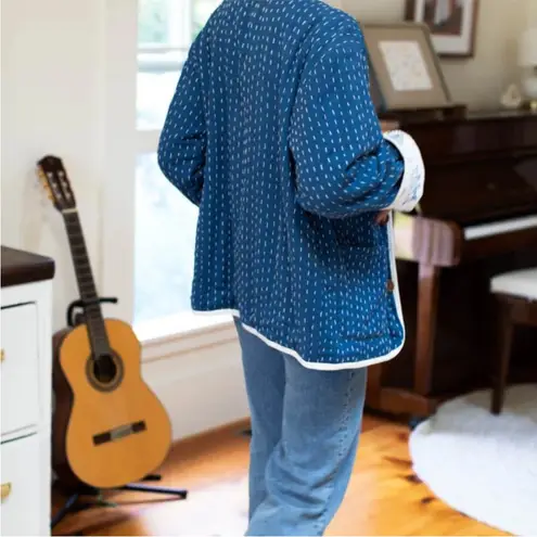 Emerson Fry Reversible Quilted Jacket Twin Fawn Organic Cotton Blue Large EUC