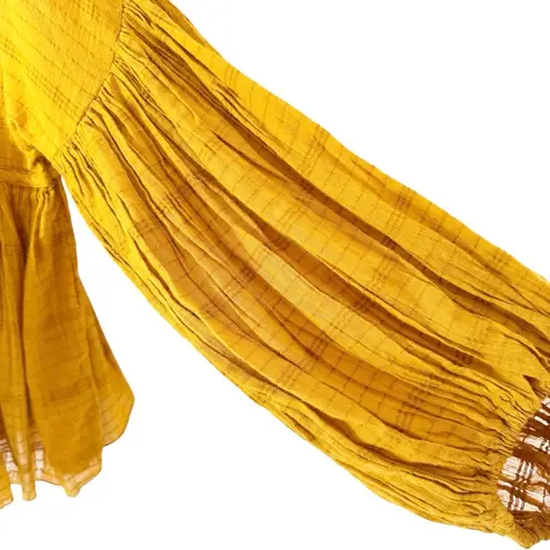 Free People  Beaumont Mews Golden Boho Peasant Cotton Crop Top Mustard Size XS