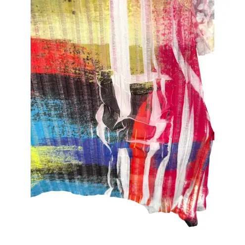 Impulse California Tunic Top XL Abstract Multicolor Sheer 3/4 Sleeve Boho Art