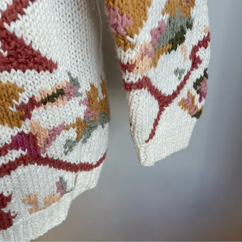 Forenza Vintage 1980s Knit Sweater Cotton Ramie Oversized Floral Cream Medium