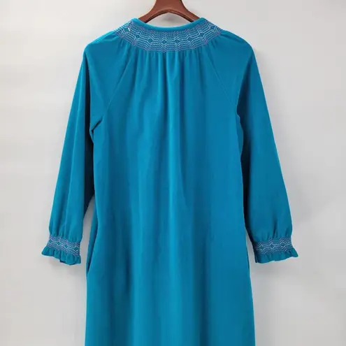 Vanity Fair VTG House Coat Womens M Blue Embroidered Collar Cuffs Fleece Long