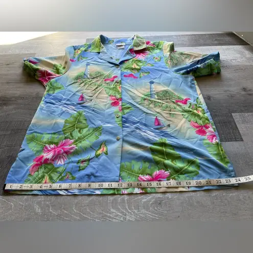 Bonworth Vintage  Women’s Size M Hawaiian Shirt Floral Lighthouse Beach Summer