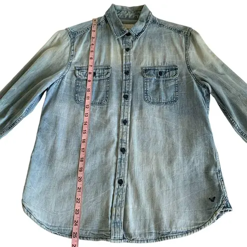 Via Penny Lane Reworked Apparel | Journey Custom Chambray Button Up Shirt Blue Size M