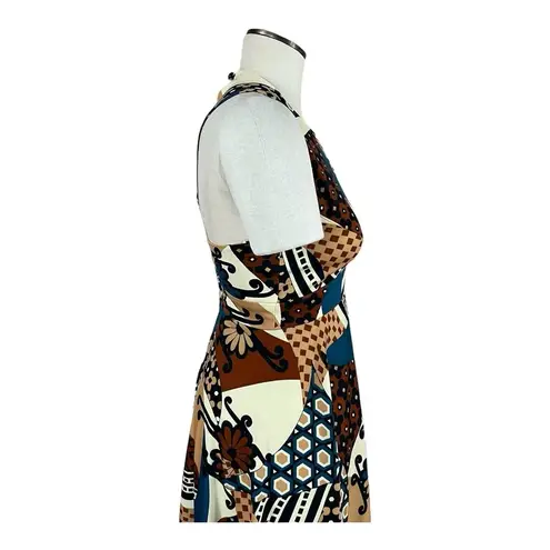 Neiman Marcus Vintage 60s/70s MOD Brown Abstract Maxi Dress Gown w/Wrap Shawl XS