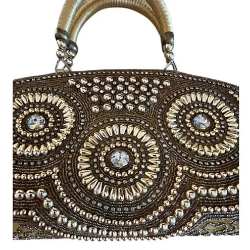 Vintage 1990s Gold Beaded Evening Bag Dual