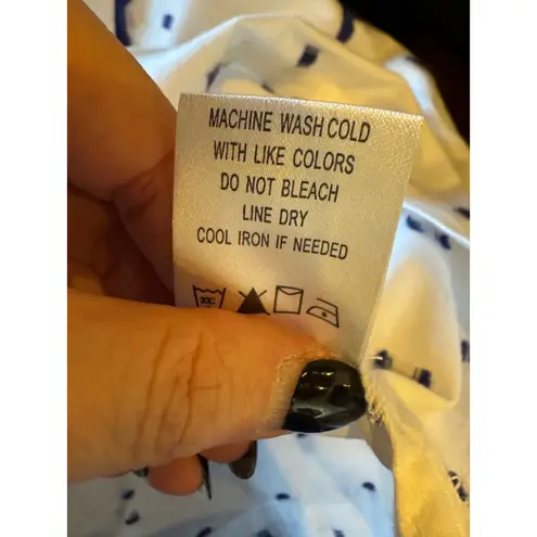 Tyler Boe Shirt Women Large White Blue Cotton Geo Molly Blouse Peasant Preppy