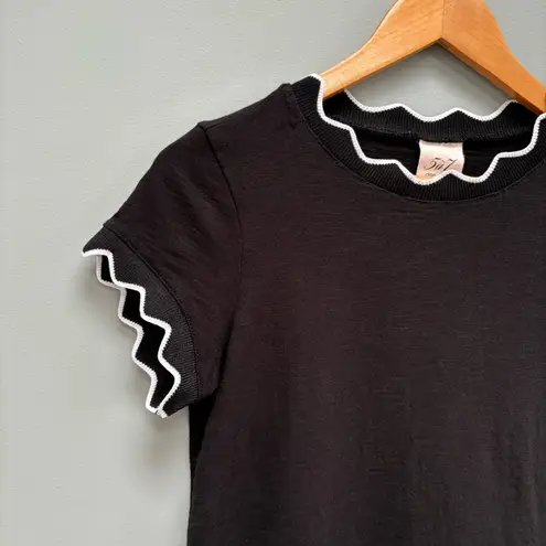 Cinq à Sept  Eve Scalloped Tee Shirt in Black XS