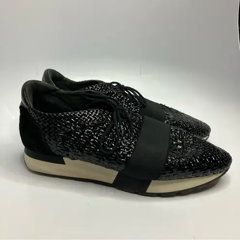 Balenciaga Raffia Runners in‎ black woven leather sneakers size 41