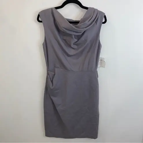 Suzi Chin Steel Gray Drape Classic Cowl Neck Sleeveless Sheath Dress Size 8