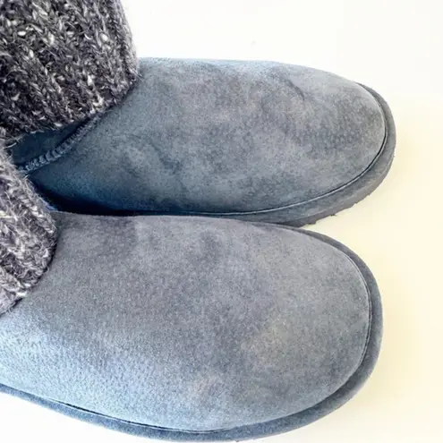 Lamo Blue Suede Sweater Cuff Shearling Boots Women’s Size 12 Warm Winter READ Blue