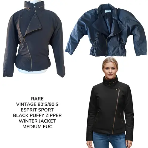 Esprit Rare Vintage 80s 90s Sport Black Puffy Zipper Winter Jacket Medium EUC