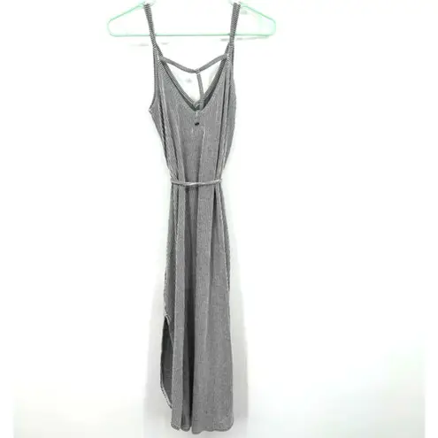 O'Neill  size XS sleeveless black white striped dress waist tie curved hem‎