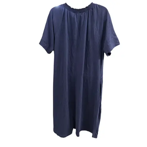 Soft Surroundings Womens Dress L Blue Short Sleeve V Neck Casual Ladies