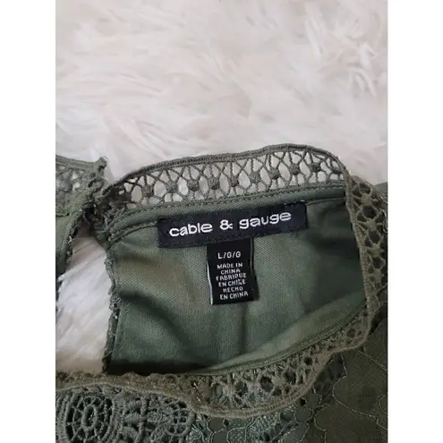 Cable & Gauge Olive Green Lace Blouse Size L