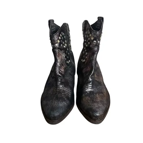 J. Renee Larch Leather Ankle Boots Copper Brown Studded Zip Heel Bootie Size 8.5