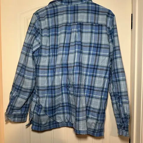 L.L.Bean  Women’s Large Fleece Lined Flannel Shirt Blue Button Front 285013