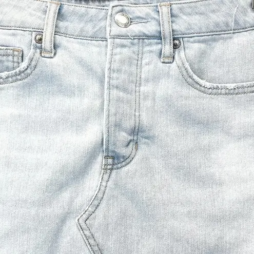 American Eagle  Womens 4 Denim Mini Skirt Light Wash Distressed‎ Hem Button Fly