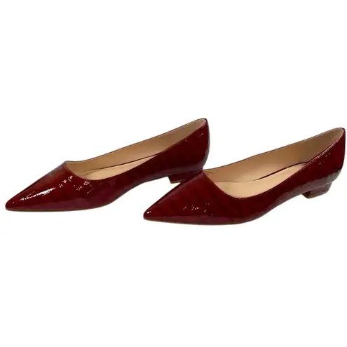 Fashion to figure Women’s 10 Wide Pointed Toe Slip On Ballet Flats Croc Burgundy - Image 3