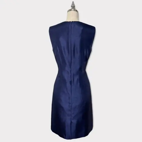 Tahari Satin Sheath Dress Navy Blue Size 4 Small