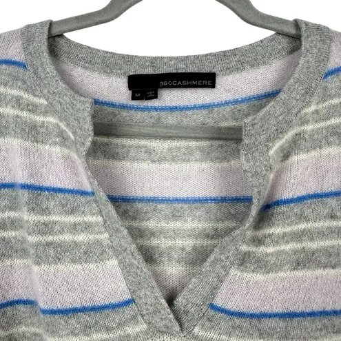 360 Cashmere  Medium Rosa V-Neck Boxy Semi-Cropped Purple Gray Striped Sweater M