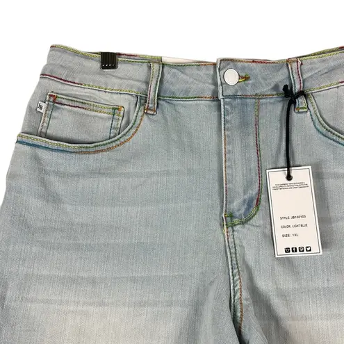 Judy Blue NWT Denim Shorts Plus Size 1X Light Wash Rainbow Stitch Coastal Retro