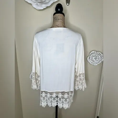 Solitaire NTM: Solitare by Anthropologie Crochet Lace Trimmed Scooped Neck Tunic Top Sz 1X