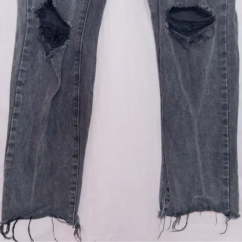 Cotton On  Black Wash Denim Distressed High Rise Long Straight Leg Jean size 4