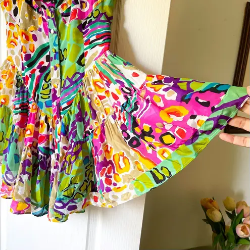 Vanessa Mooney Elisabeth Romper Dress 80s Print Colorful Size Small FLAWED