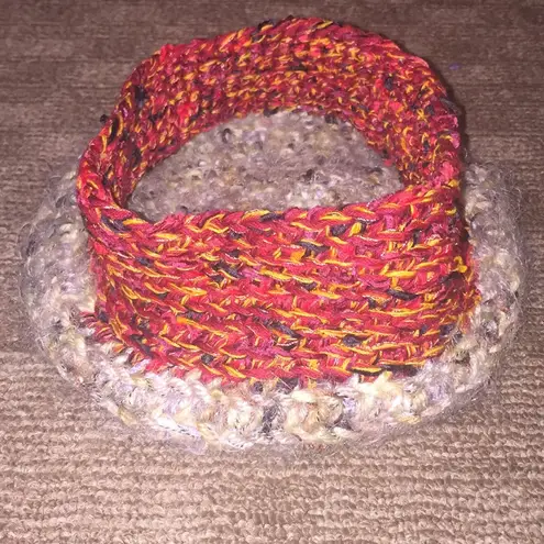 Gray & Red Cozy Fuzzy Warm Handmade Knit Hat NWOT