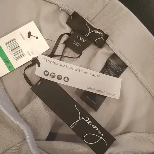 💕PEONY💕 Gray Hig Rise Leggings Faux Leather Panels L NWT Size L