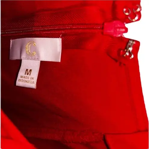 Red Formal Dress Women’s Size Medium Lightweight Zip Up Design Ruffle Detailing!